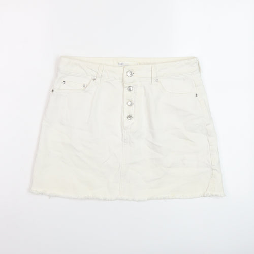 Zara Womens Ivory Cotton Mini Skirt Size S Button