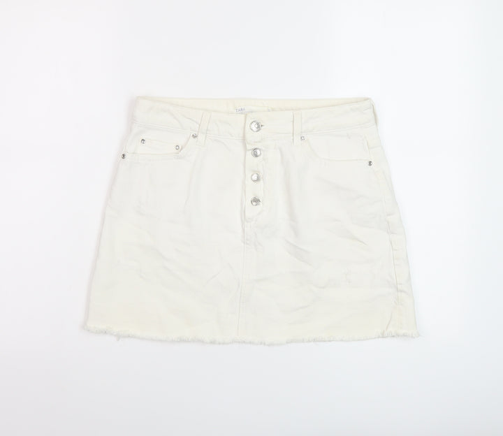 Zara Womens Ivory Cotton Mini Skirt Size S Button
