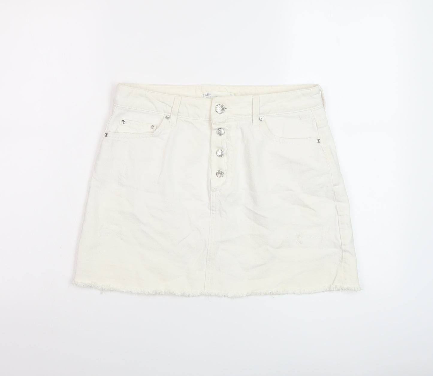 Zara Womens Ivory Cotton Mini Skirt Size S Button