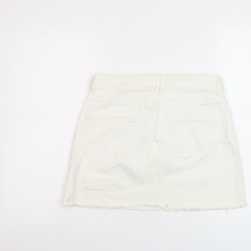 Zara Womens Ivory Cotton Mini Skirt Size S Button