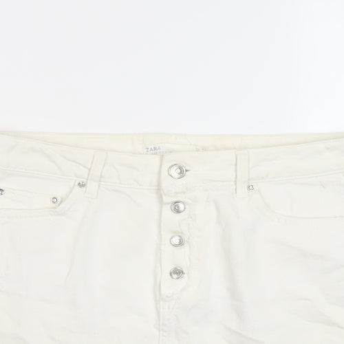 Zara Womens Ivory Cotton Mini Skirt Size S Button