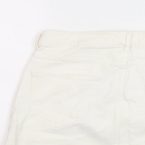 Zara Womens Ivory Cotton Mini Skirt Size S Button