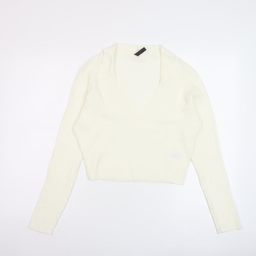 H&M Womens Ivory V-Neck Viscose Pullover Jumper Size L