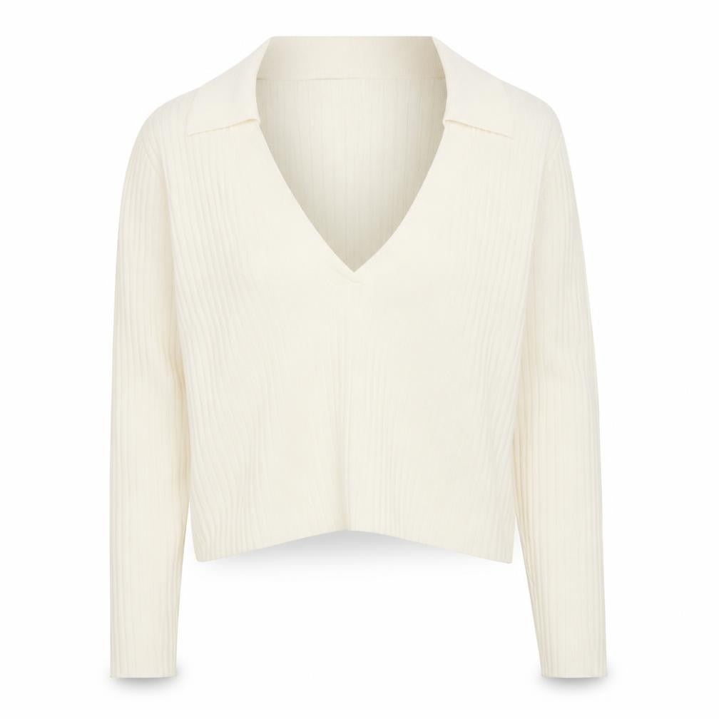 Front view of H&M women’s ivory v-neck viscose jumper, size L