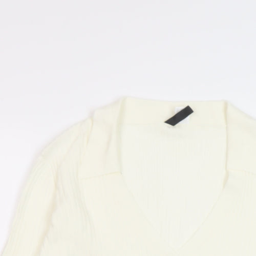 H&M Womens Ivory V-Neck Viscose Pullover Jumper Size L
