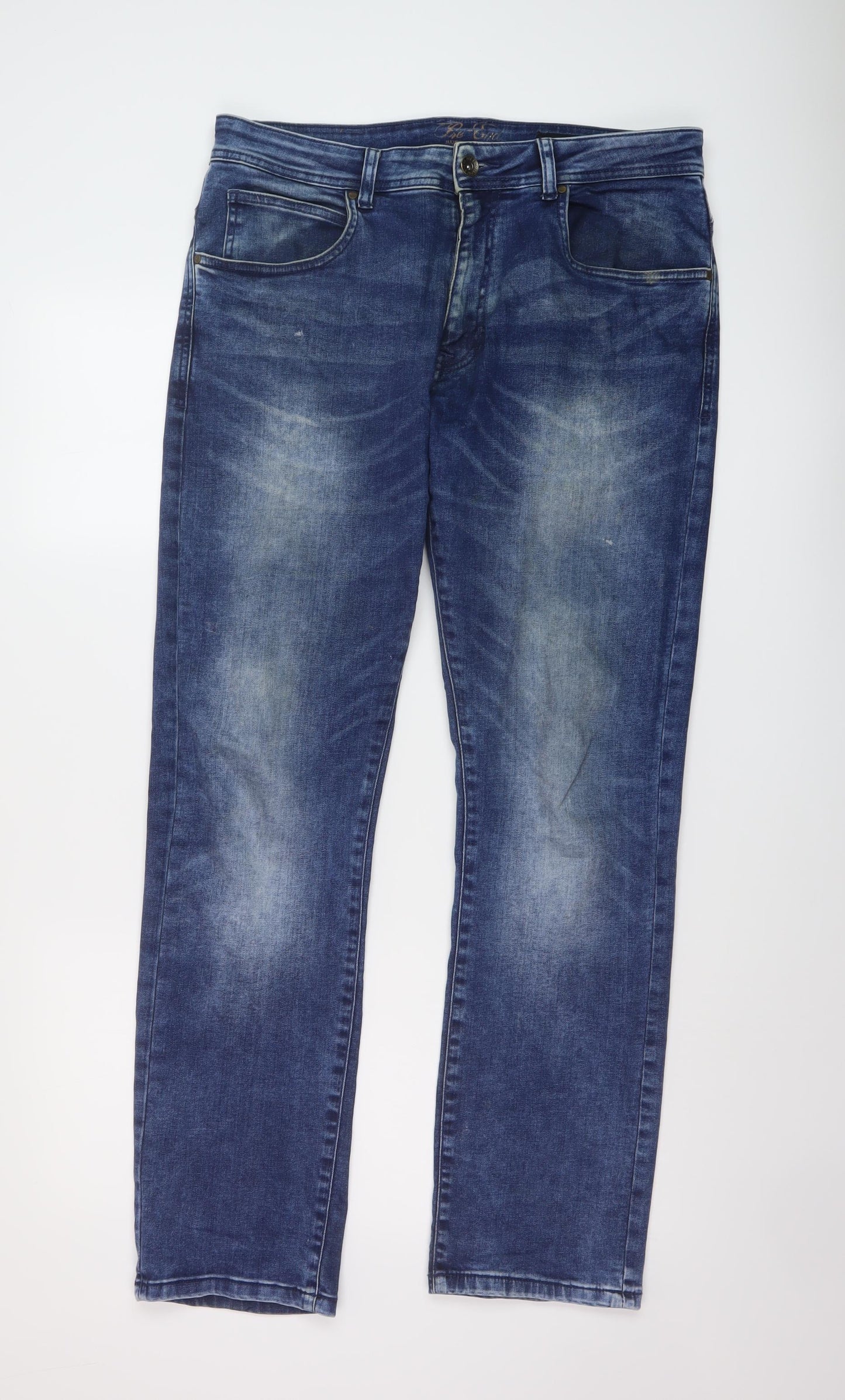 Pre End Mens Blue Cotton Straight Jeans Size 34 in L32 in Regular Button