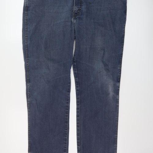 Wrangler Mens Blue Cotton Straight Jeans Size 38 in L32 in Regular Button