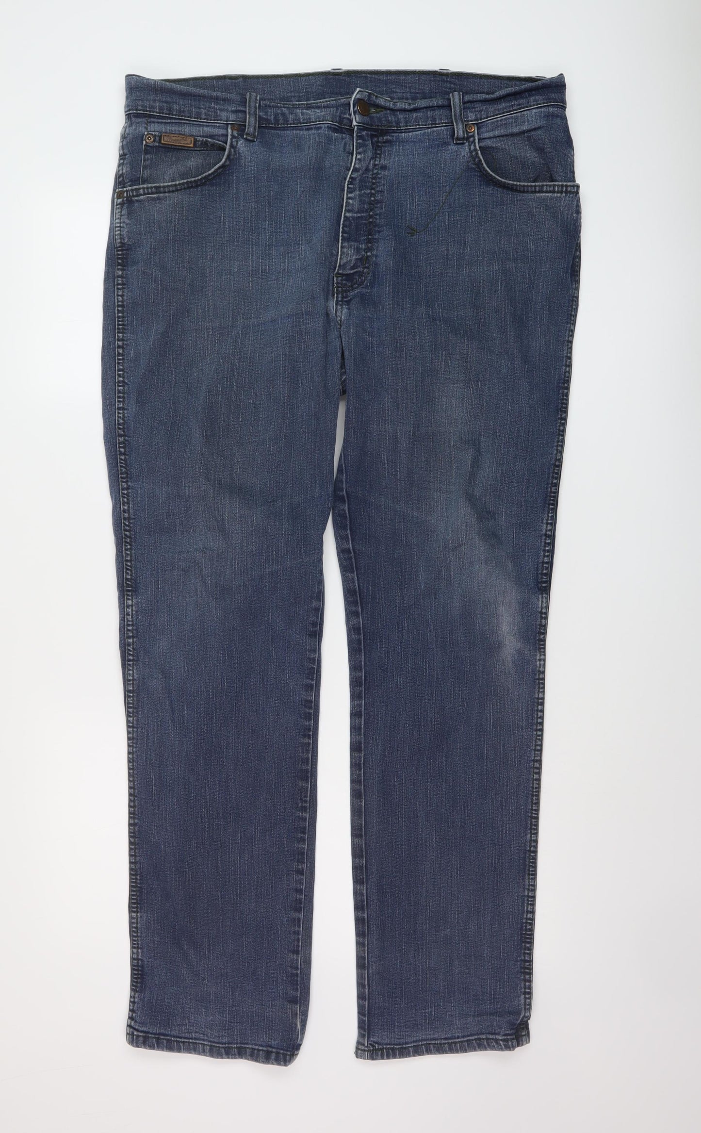 Wrangler Mens Blue Cotton Straight Jeans Size 38 in L32 in Regular Button