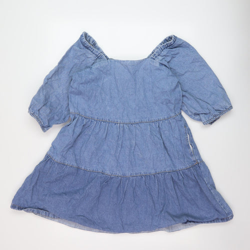Denim & Co. Womens Blue Cotton A-Line Size 12 Square Neck Pullover