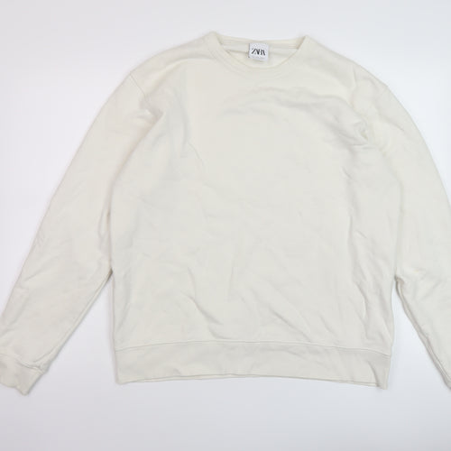 Zara Mens Ivory Cotton Pullover Sweatshirt Size L