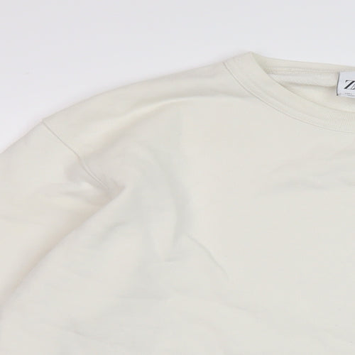 Zara Mens Ivory Cotton Pullover Sweatshirt Size L