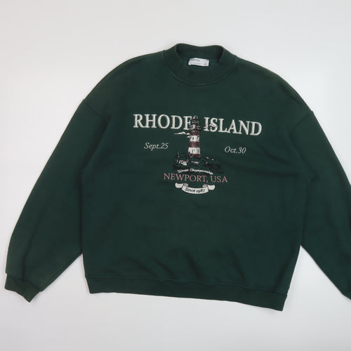 Bershka Womens Green Cotton Pullover Sweatshirt Size S Pullover - Rhode Island