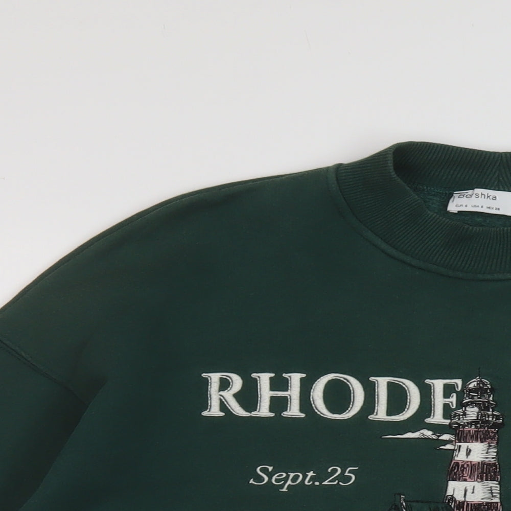 Bershka Womens Green Cotton Pullover Sweatshirt Size S Pullover - Rhode Island