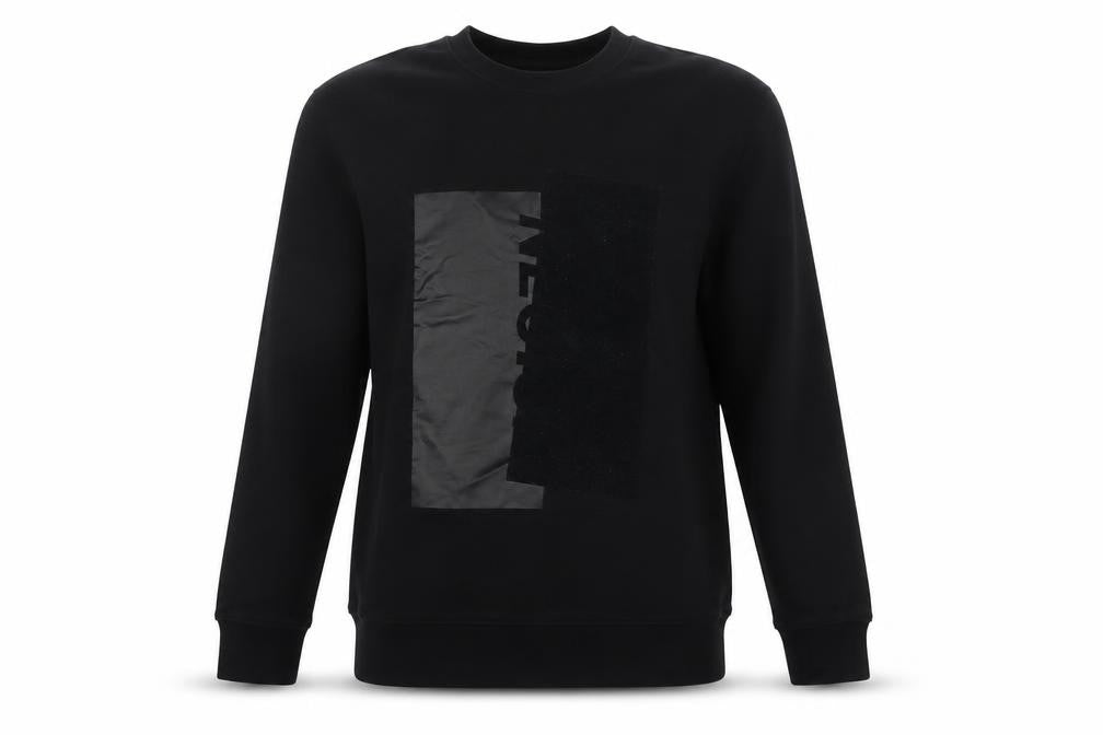 Front view of H&M women’s black cotton pullover sweatshirt, size M, pullover