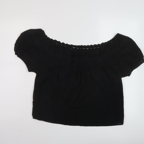 NEXT Womens Black Cotton Basic Blouse Size 10 Square Neck
