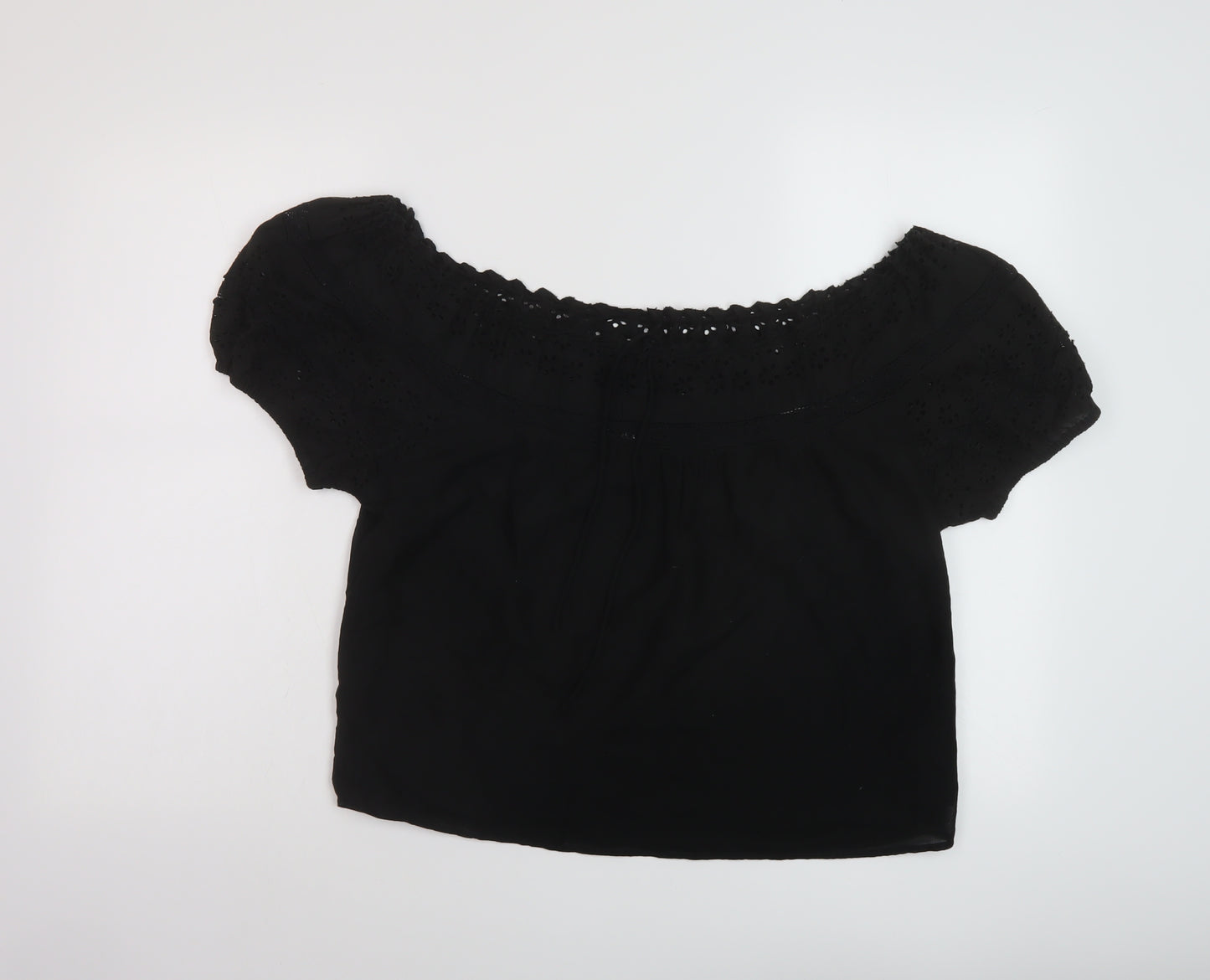 NEXT Womens Black Cotton Basic Blouse Size 10 Square Neck