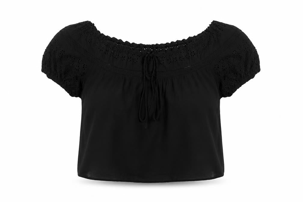 Next Womens Black Cotton Basic Blouse Size 10 Square Neck