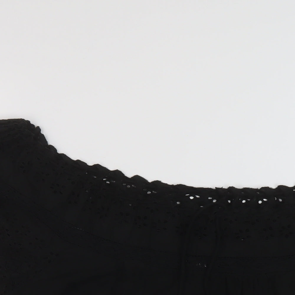 NEXT Womens Black Cotton Basic Blouse Size 10 Square Neck