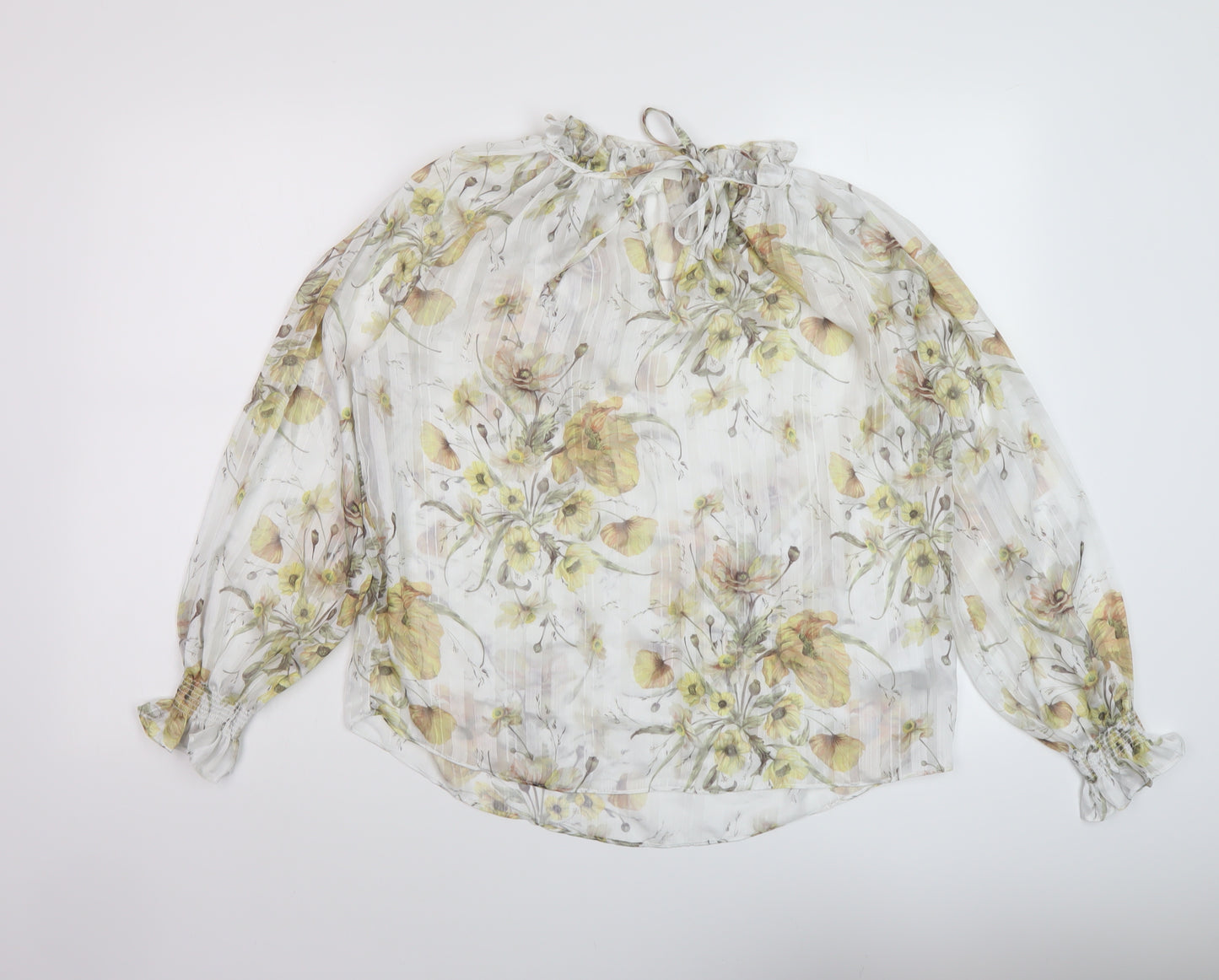 H7&M Womens White Floral Polyester Basic Blouse Size 6 Mock Neck