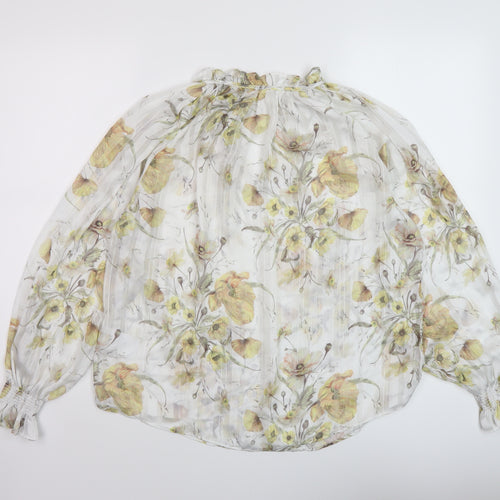 H7&M Womens White Floral Polyester Basic Blouse Size 6 Mock Neck