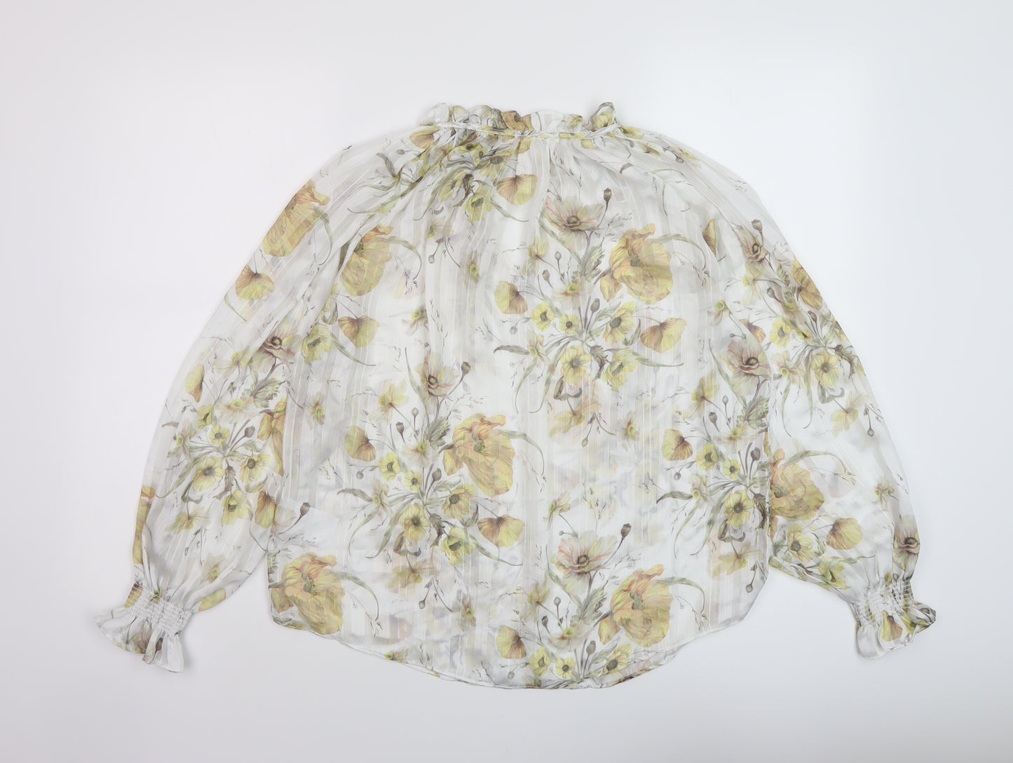 H7&M Womens White Floral Polyester Basic Blouse Size 6 Mock Neck