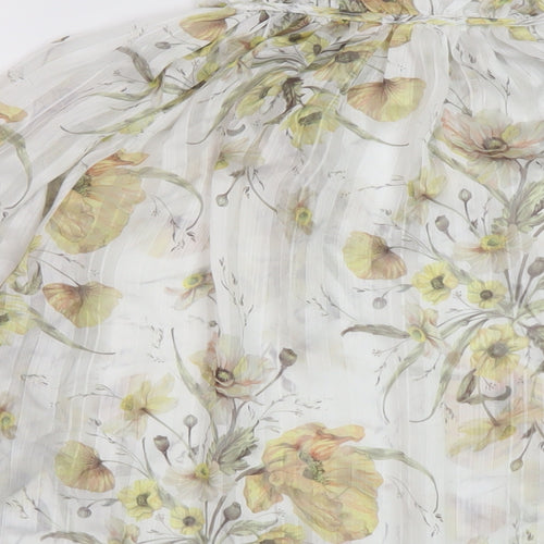 H7&M Womens White Floral Polyester Basic Blouse Size 6 Mock Neck