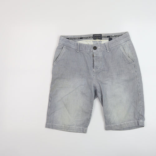 Superdry Womens Blue Striped Cotton Bermuda Shorts Size 8 L10 in Regular Button
