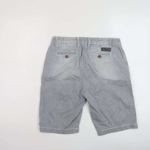 Superdry Womens Blue Striped Cotton Bermuda Shorts Size 8 L10 in Regular Button
