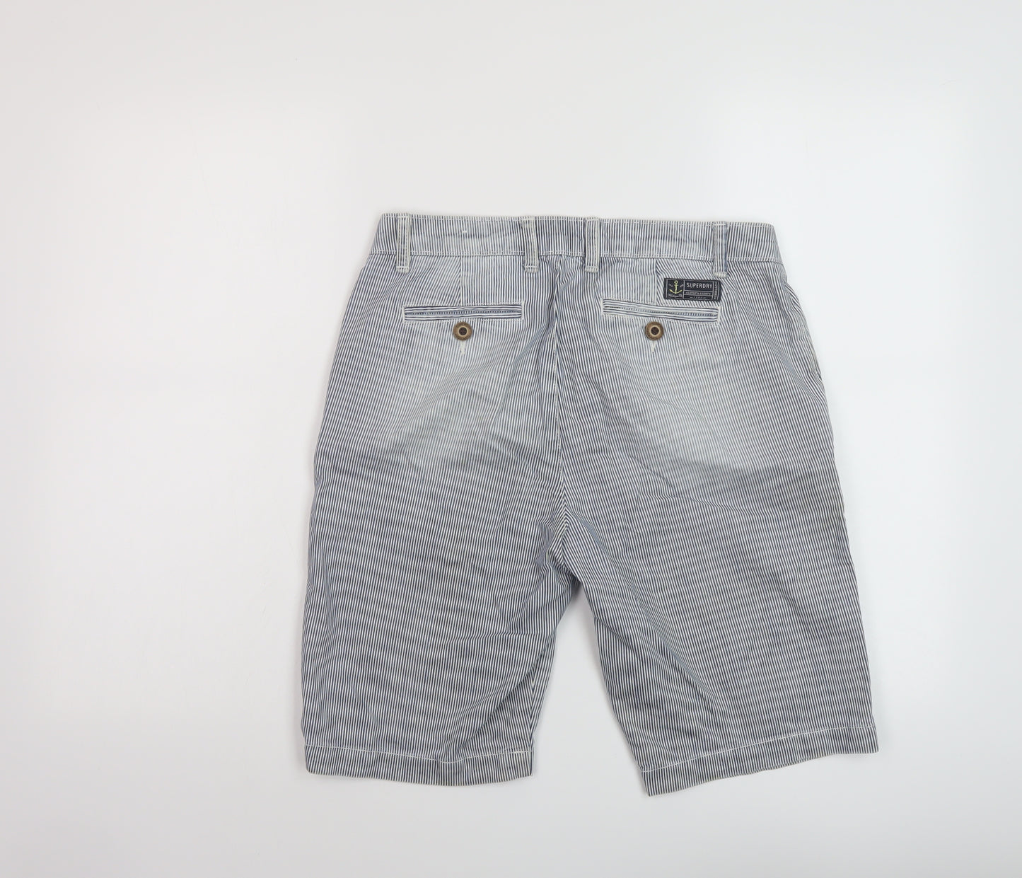 Superdry Womens Blue Striped Cotton Bermuda Shorts Size 8 L10 in Regular Button