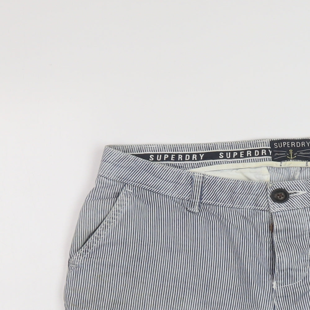 Superdry Womens Blue Striped Cotton Bermuda Shorts Size 8 L10 in Regular Button