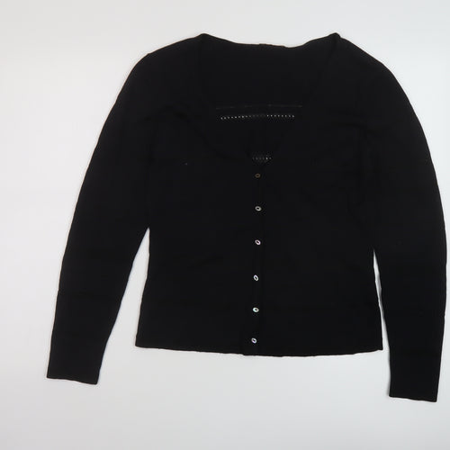 Preview Womens Black V-Neck Cotton Cardigan Jumper Size S