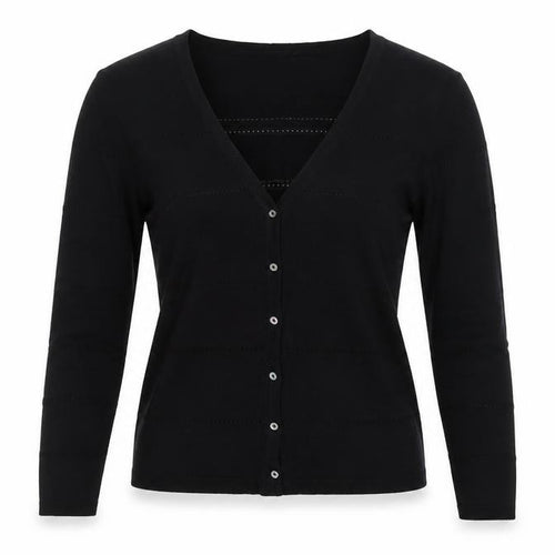 Preview Womens Black V-Neck Cotton Cardigan Jumper Size S