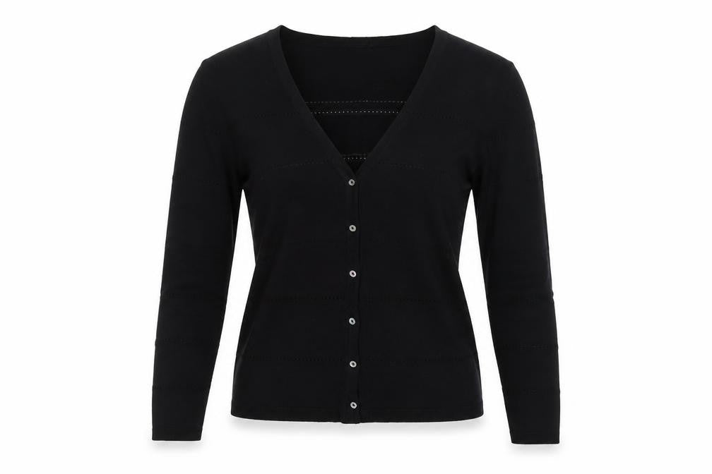 Preview Womens Black V-Neck Cotton Cardigan Jumper Size S