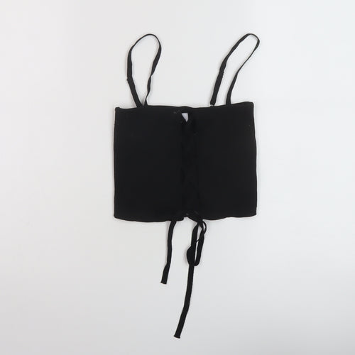Bershka Womens Black Polyamide Cropped Tank Size M Square Neck