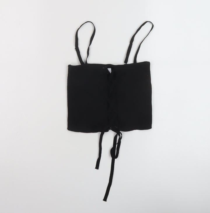 Bershka Womens Black Polyamide Cropped Tank Size M Square Neck