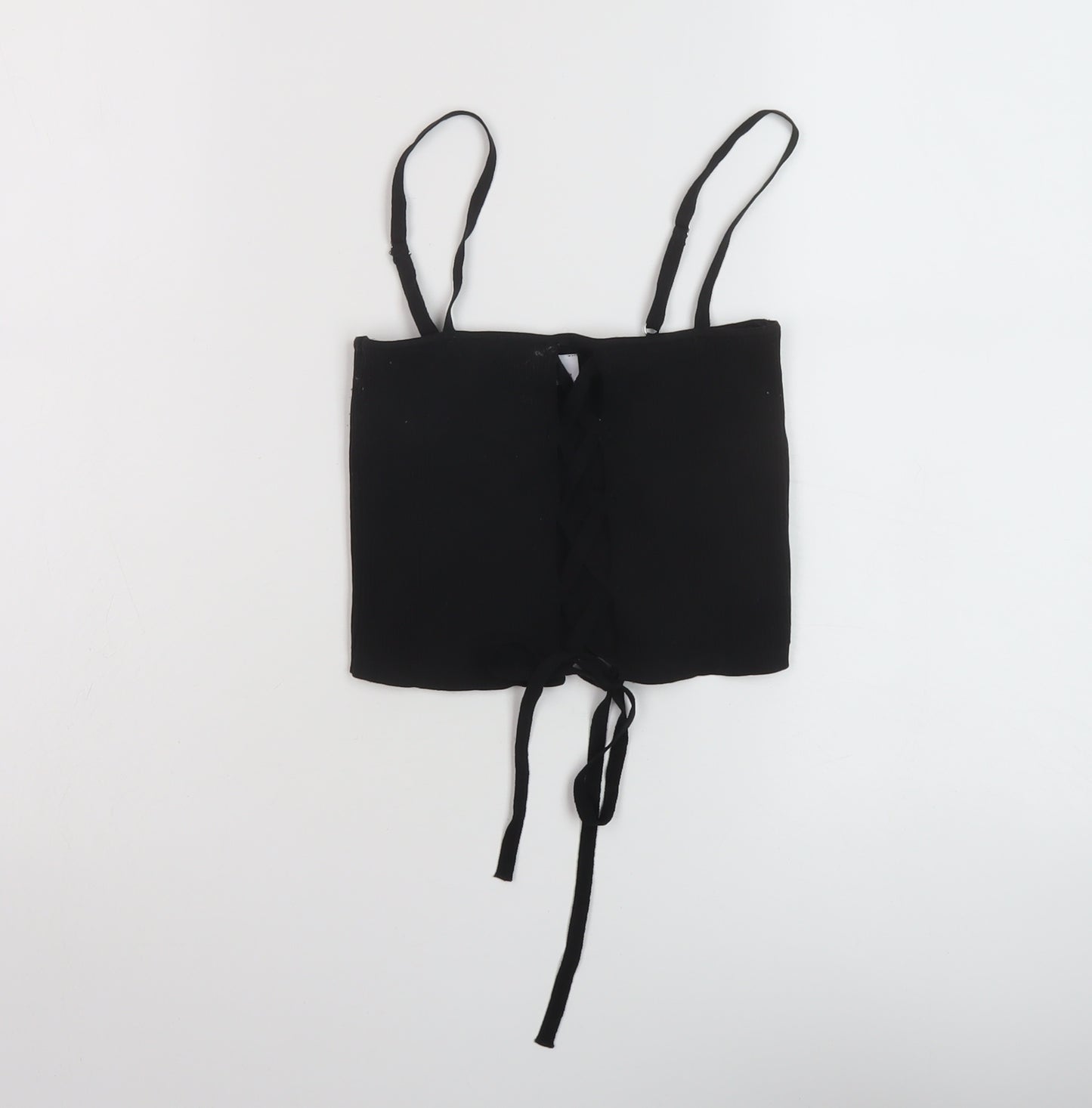 Bershka Womens Black Polyamide Cropped Tank Size M Square Neck