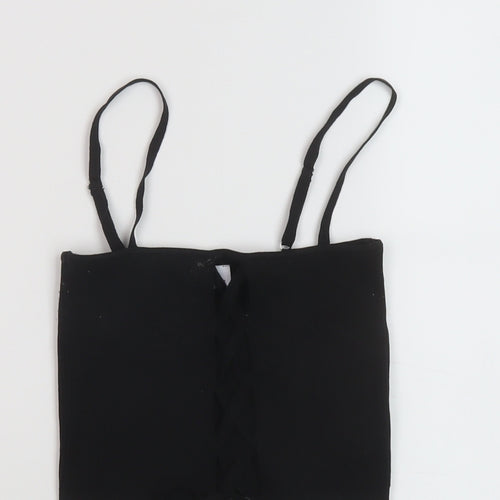 Bershka Womens Black Polyamide Cropped Tank Size M Square Neck