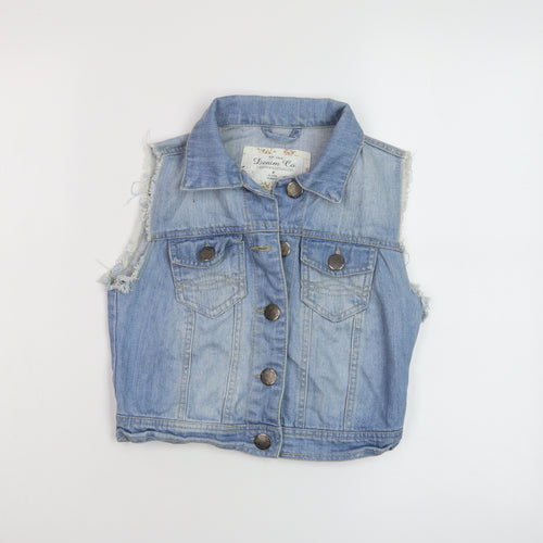 Denim & Co. Womens Blue Gilet Jacket Size 8 Button