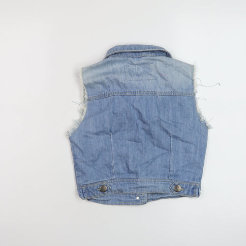 Denim & Co. Womens Blue Gilet Jacket Size 8 Button