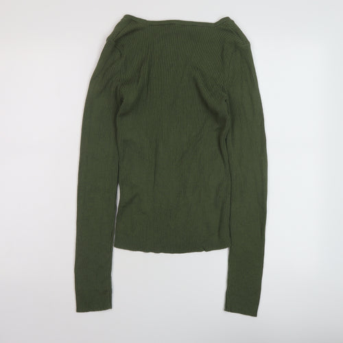 NA-KD Womens Green V-Neck Acrylic Pullover Jumper Size XS
