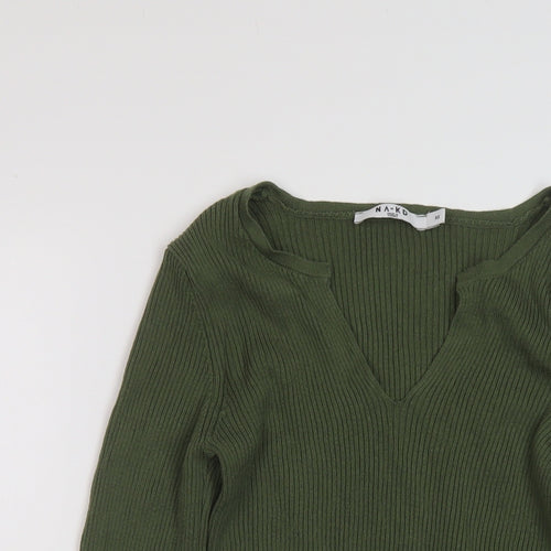 NA-KD Womens Green V-Neck Acrylic Pullover Jumper Size XS