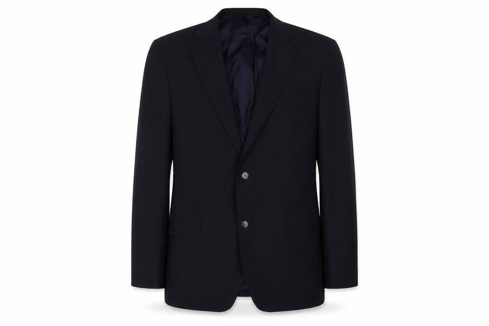 Front view of Oscar Jacobson men’s black polyester jacket suit jacket, size 42, regular