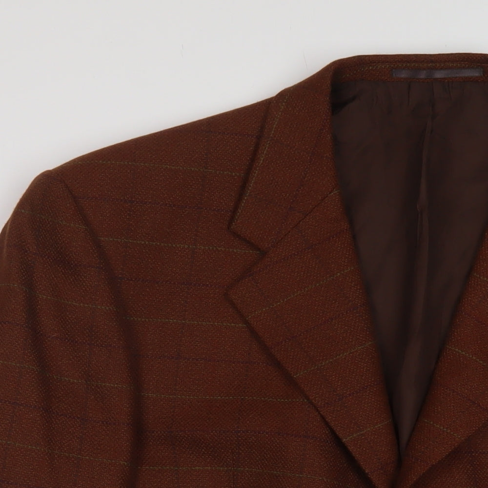 Ferkinghoff Mens Brown Plaid Wool Jacket Suit Jacket Size 44 Regular