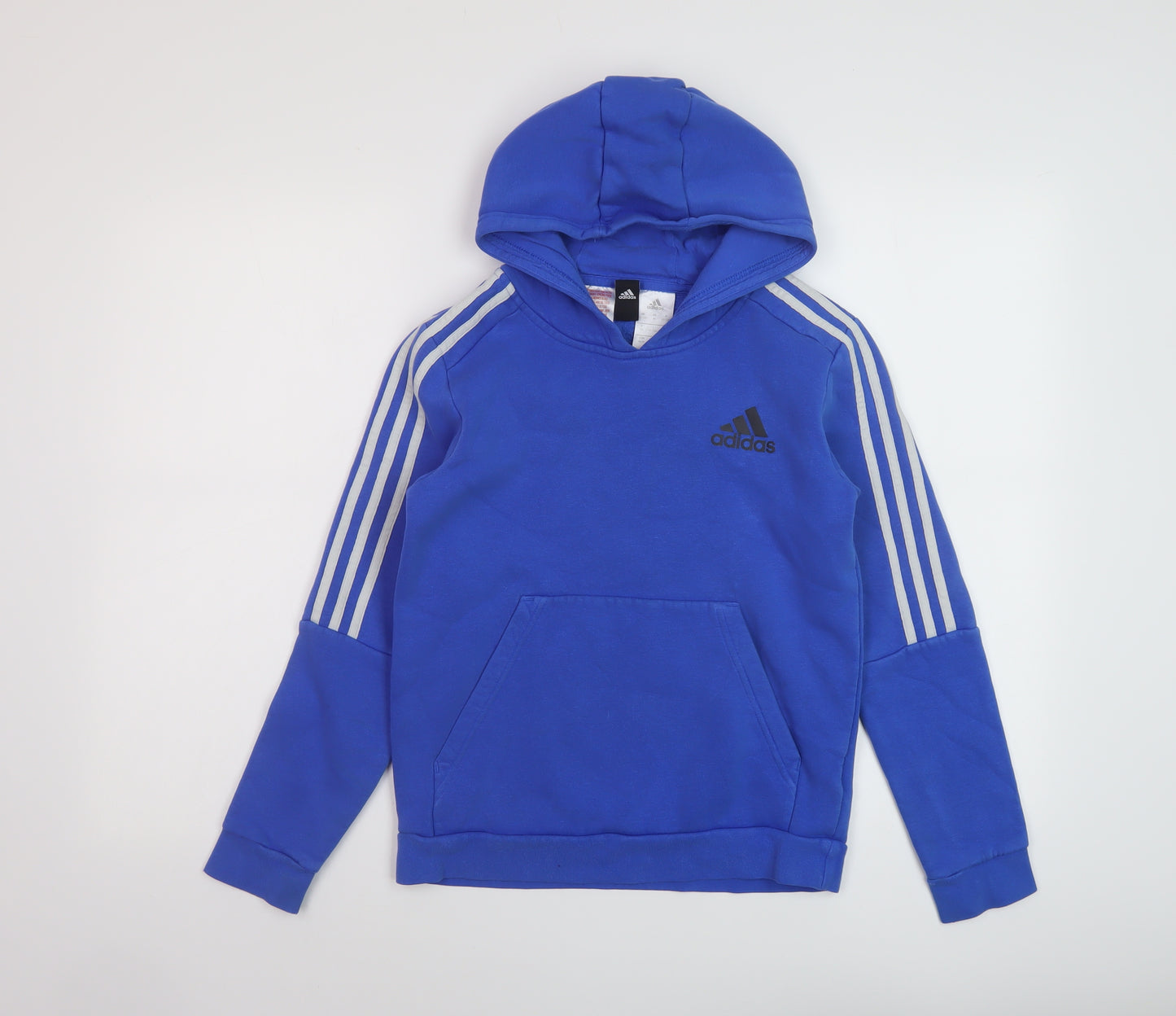 adidas Boys Blue Cotton Pullover Hoodie Size 11-12 Years Pullover
