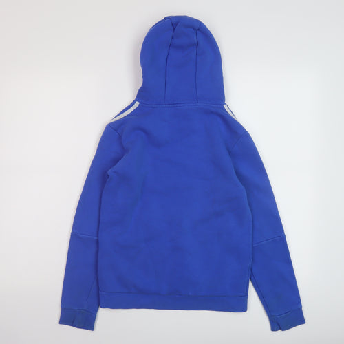 adidas Boys Blue Cotton Pullover Hoodie Size 11-12 Years Pullover