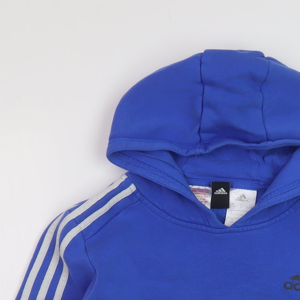 adidas Boys Blue Cotton Pullover Hoodie Size 11-12 Years Pullover