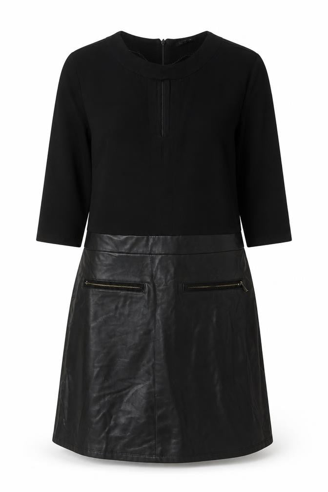 Front view of River Island women’s black viscose mini, size UK 8, round neck zip