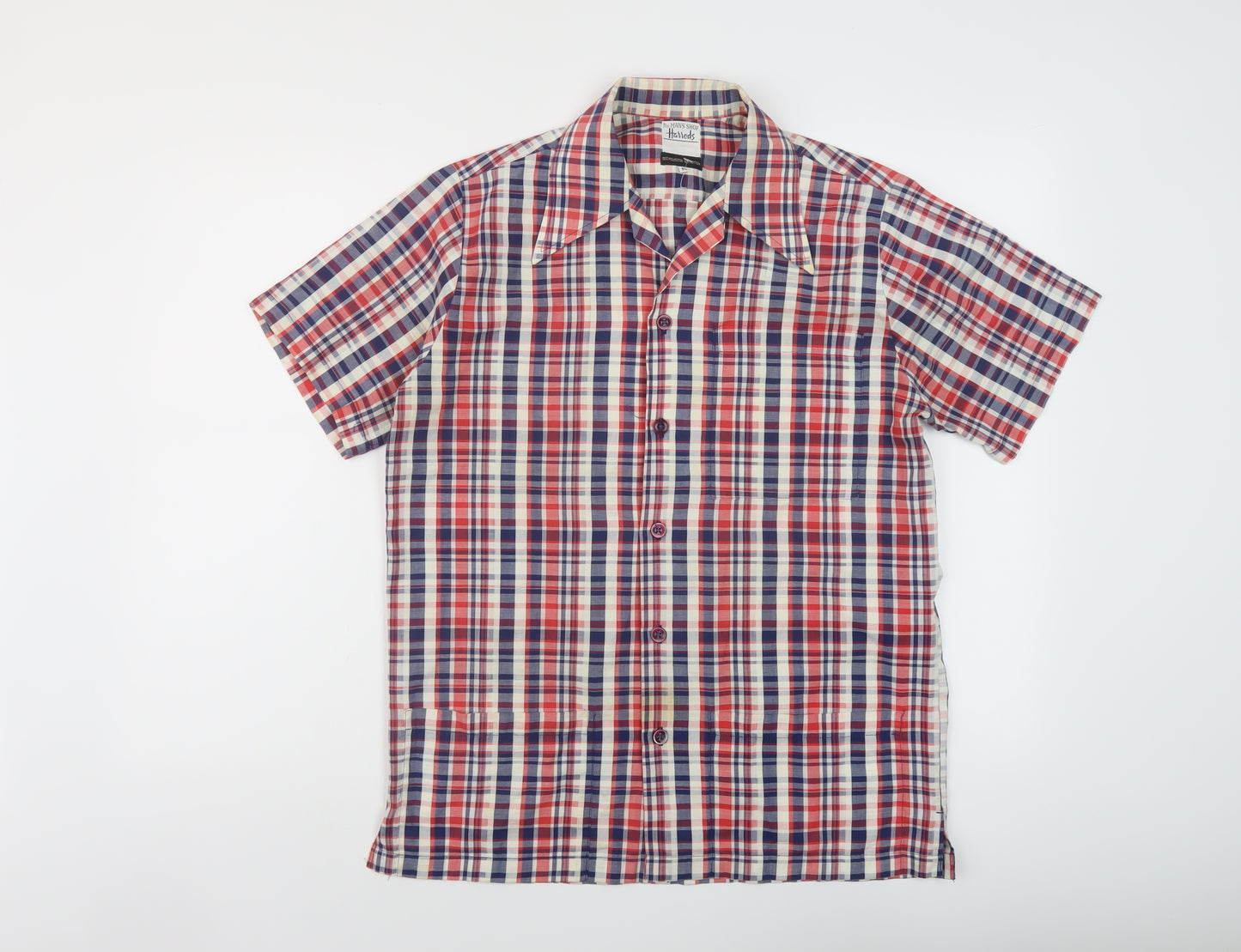Horrds Mens Multicoloured Plaid Cotton Button-Up Size M Collared Button