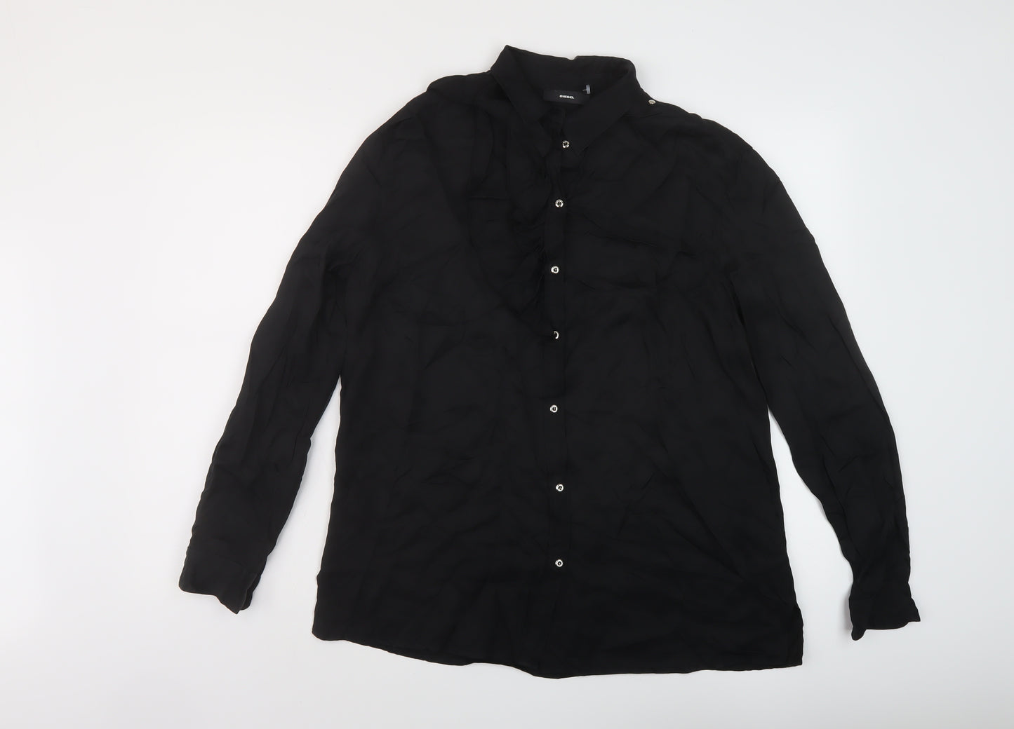 Diesel Womens Black Viscose Basic Button-Up Size XL Collared