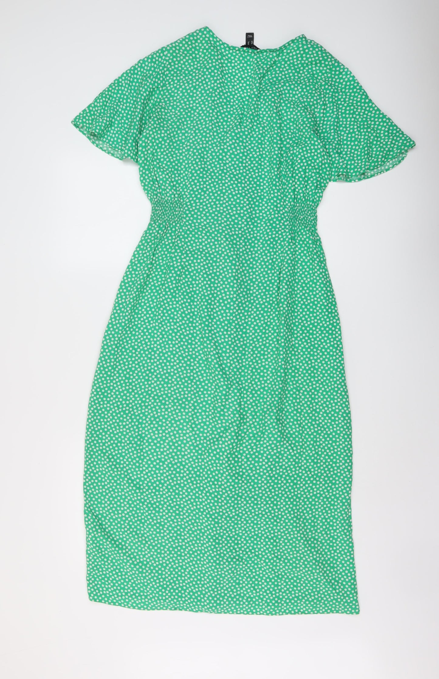 New Look Womens Green Geometric Viscose A-Line Size 10 V-Neck Button